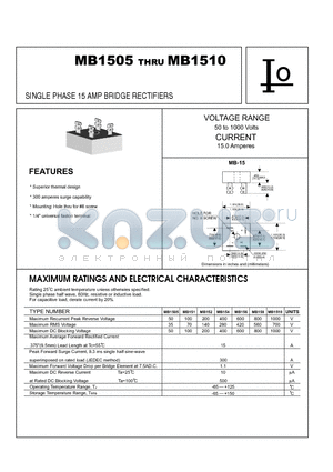 MB152 datasheet - SINGLE PHASE 15 AMP BRIDGE RECTIFIERS