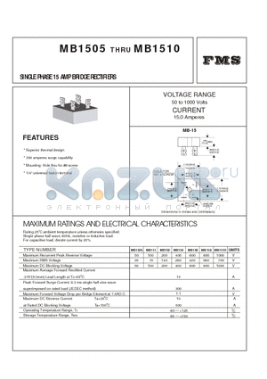 MB152 datasheet - SINGLE PHASE 15 AMP BRIDGE RECTIFIERS