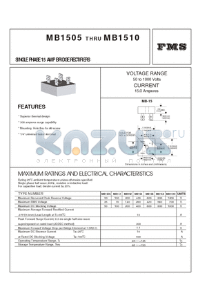 MB156 datasheet - SINGLE PHASE 15 AMP BRIDGE RECTIFIERS