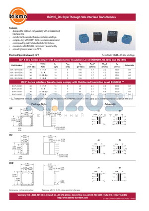 ISF-130B1 datasheet - ISDN SO DIL Style Through Hole Interface Transformers