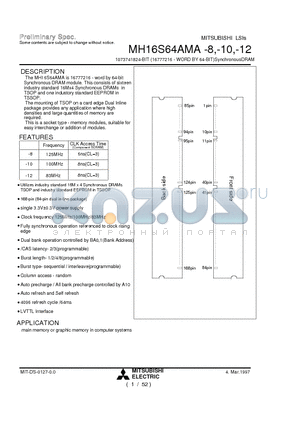 MH16S64AMA-12 datasheet - 1073741824-BIT (16777216 - WORD BY 64-BIT)SynchronousDRAM