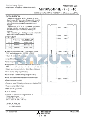 MH16S64PHB-7 datasheet - 1073741824-BIT (16777216 - WORD BY 64-BIT)SynchronousDRAM