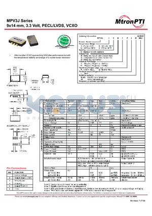 MPV3J datasheet - 9x14 mm, 3.3 Volt, PECL/LVDS, VCXO