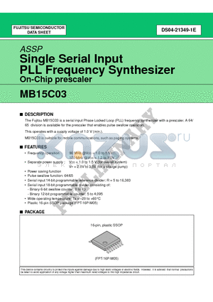 MB15C03PFV datasheet - Single Serial Input PLL Frequency Synthesizer On-Chip prescaler