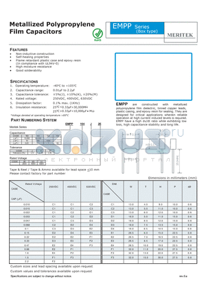 EMPP103K2E datasheet - Metallized Polypropylene Film Capacitors