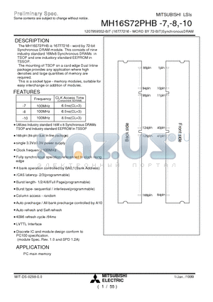 MH16S72PHB-10 datasheet - 1207959552-BIT (16777216 - WORD BY 72-BIT)SynchronousDRAM