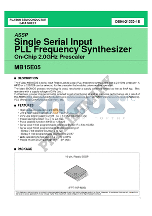 MB15E05 datasheet - ASSP Single Serial Input PLL Frequency Synthesizer On-Chip 2.0GHz Prescaler