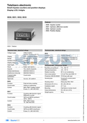 ISI31.011AA01 datasheet - Totalizers electronic