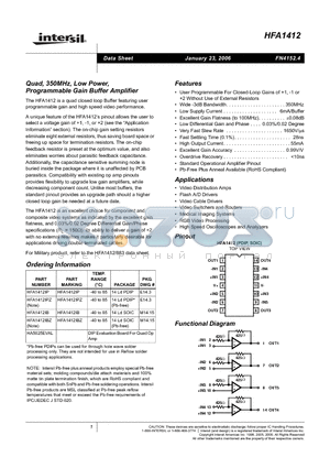 HFA1412IBZ datasheet - Quad, 350MHz, Low Power, Programmable Gain Buffer Amplifier