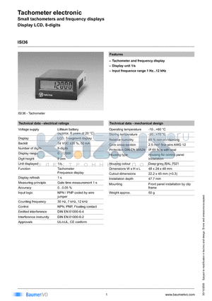 ISI36.010AA01 datasheet - Tachometer electronic