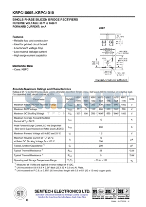 KBPC1010 datasheet - SINGLE-PHASE SILICON BRIDGE RECTIFIERS