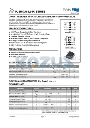 PJSMDA05C datasheet - QUAD TVS/ZENER ARRAY FOR ESD AND LATCH-UP PROTECTION