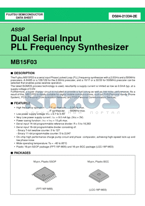 MB15F03 datasheet - Dual Serial Input PLL Frequency Synthesizer