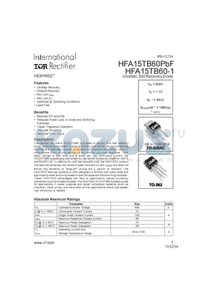 HFA15TB60-1 datasheet - HEXFRED