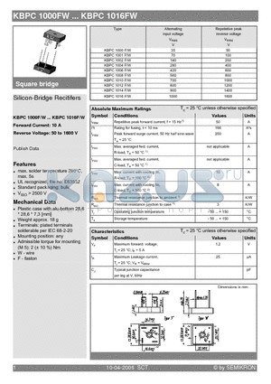 KBPC1010FW datasheet - Silicon-Bridge Recitifers