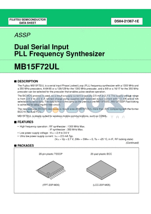 MB15F72UL datasheet - Dual Serial Input PLL Frequency Synthesizer