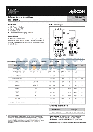 EMRS-6HX1TR datasheet - E-Series Surface Mount Mixer 876-915 MHz