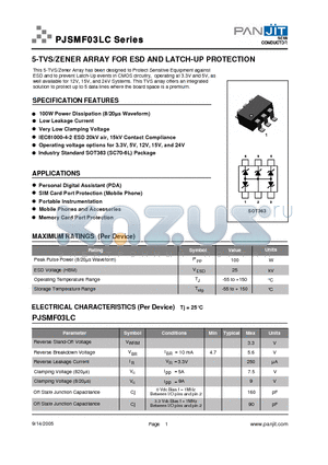 PJSMF24LC datasheet - 5-TVS/ZENER ARRAY FOR ESD AND LATCH-UP PROTECTION