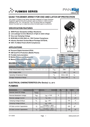 PJSMS05 datasheet - QUAD TVS/ZENER ARRAY FOR ESD AND LATCH-UP PROTECTION