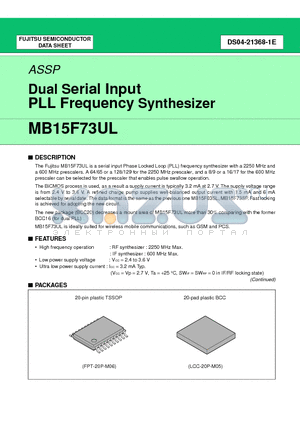 MB15F73ULPFT datasheet - Dual Serial Input PLL Frequency Synthesizer