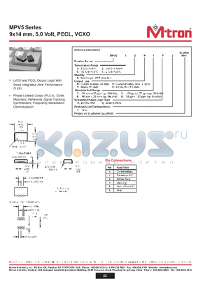 MPV520R5QJ datasheet - 9x14 mm, 5.0 Volt, PECL, VCXO