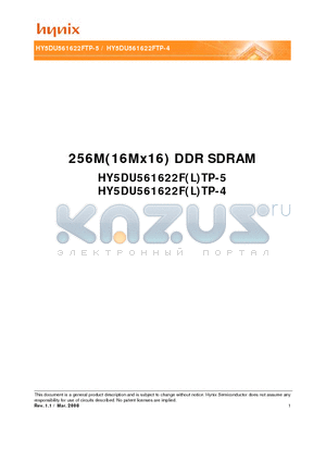 HY5DU561622FTP-5 datasheet - 256M(16Mx16) DDR SDRAM