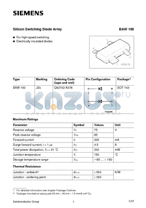 Q62702-A376 datasheet - Silicon Switching Diode Array (For high-speed switching Electrically insulated diodes)