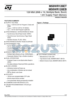 M58WR128ET10ZB6T datasheet - 128 Mbit 8Mb x 16, Multiple Bank, Burst 1.8V Supply Flash Memory