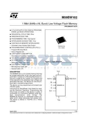 M59BW102 datasheet - 1 Mbit 64Kb x16, Burst Low Voltage Flash Memory