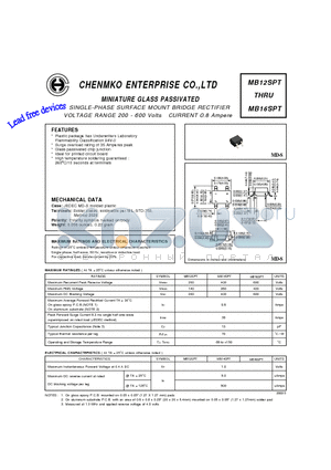 MB16SPT datasheet - SINGLE-PHASE SURFACE MOUNT BRIDGE RECTIFIER