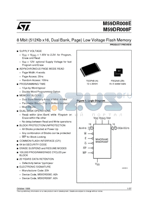 M59DR008F120N1T datasheet - 8 Mbit 512Kb x16, Dual Bank, Page Low Voltage Flash Memory