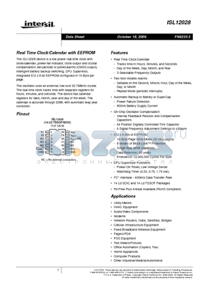 ISL12028 datasheet - Real Time Clock/Calendar with EEPROM