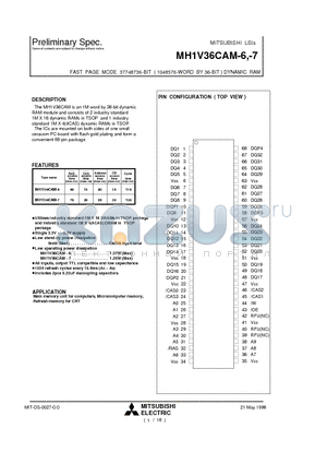 MH1V36CAM-7 datasheet - FAST PAGE MODE 37748736-BIT ( 1048576-WORD BY 36-BIT ) DYNAMIC RAM