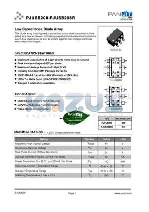 PJSUB208 datasheet - Low Capacitance Diode Array