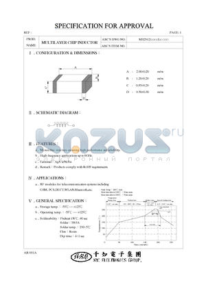 MH201212NJL datasheet - MULTILAYER CHIP INDUCTOR
