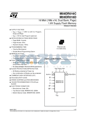 M59DR016C120ZB1T datasheet - 16 Mbit 1Mb x16, Dual Bank, Page 1.8V Supply Flash Memory