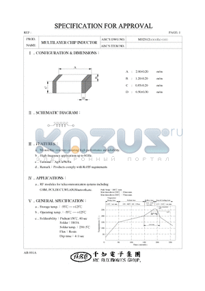 MH20121N8DL datasheet - MULTILAYER CHIP INDUCTOR