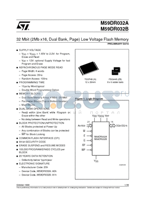 M59DR032A datasheet - 32 Mbit 2Mb x16, Dual Bank, Page Low Voltage Flash Memory