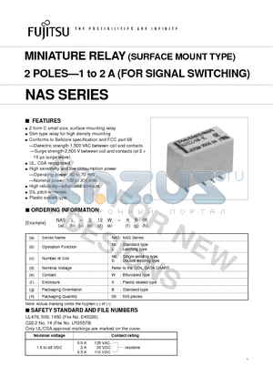 NASL-D12W-KB05 datasheet - MINIATURE RELAY (SURFACE MOUNT TYPE) 2 POLES-1 to 2 A (FOR SIGNAL SWITCHING)