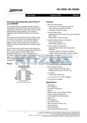 ISL12028IB27Z datasheet - Real Time Clock/Calendar with I2C Bus and EEPROM
