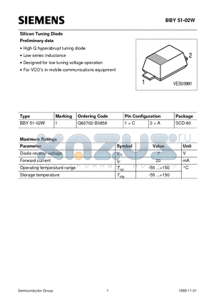 Q62702-B0858 datasheet - Silicon Tuning Diode (High Q hyperabrupt tuning diode Low series inductance)