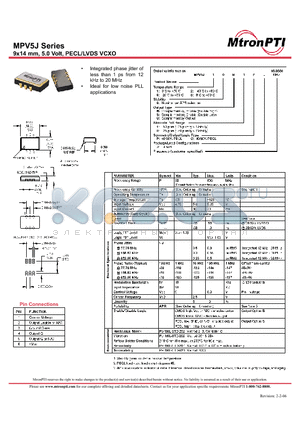 MPV5J10U1PJ datasheet - 9x14 mm, 5.0 Volt, PECL/LVDS VCXO