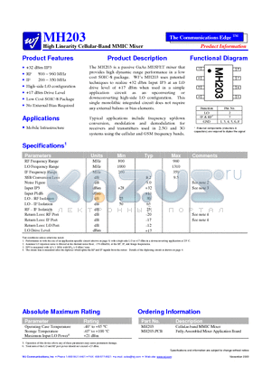 MH203-PCB datasheet - High Linearity Cellular-Band MMIC Mixer