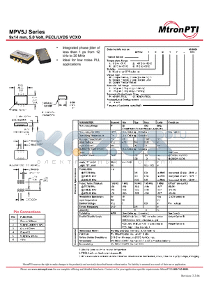 MPV5J10U8PJ datasheet - 9x14 mm, 5.0 Volt, PECL/LVDS VCXO