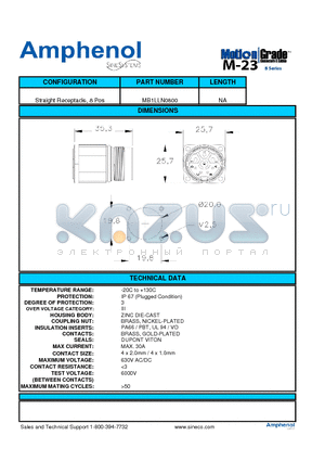 MB1LLN0800 datasheet - Straight Receptacle, 8 Pos