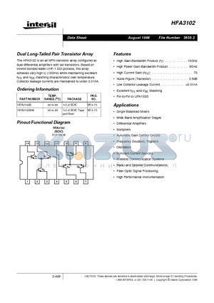 HFA3102 datasheet - Dual Long-Tailed Pair Transistor Array