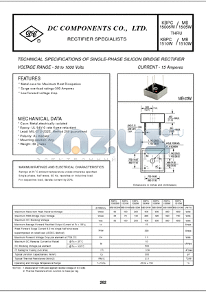 KBPC15005W datasheet - TECHNICAL SPECIFICATIONS OF SINGLE-PHASE SILICON BRIDGE RECTIFIER