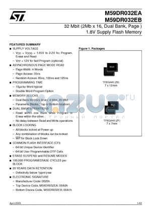 M59DR032E-ZFE datasheet - 32 Mbit (2Mb x 16, Dual Bank, Page ) 1.8V Supply Flash Memory