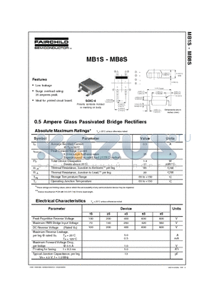 MB1S datasheet - 0.5 Ampere Glass Passivated Bridge Rectifiers