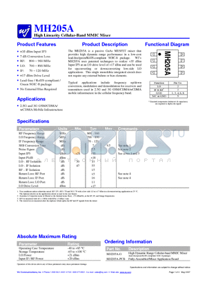 MH205A-G datasheet - High Linearity Cellular-Band MMIC Mixer